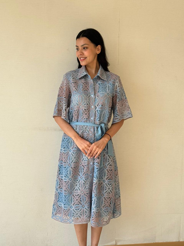 Camelia Crotchet Dress - Blue