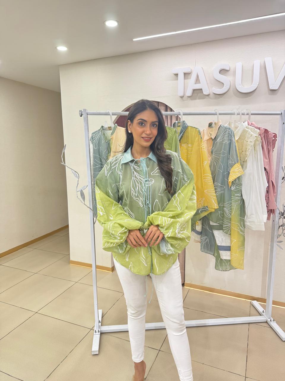 Elahe Ombre Distressed Shirt - Green