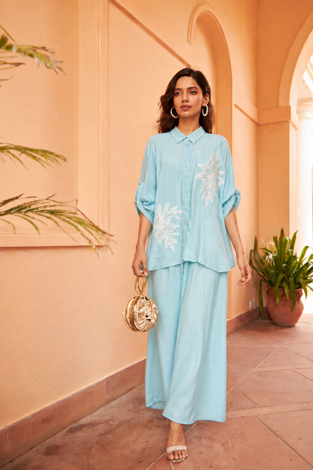 Divine Sequins Embroidered Kaftan Set - Powder Blue