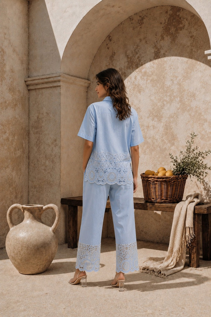 Cameron Cotton Cutwork Coord Set - Powder Blue