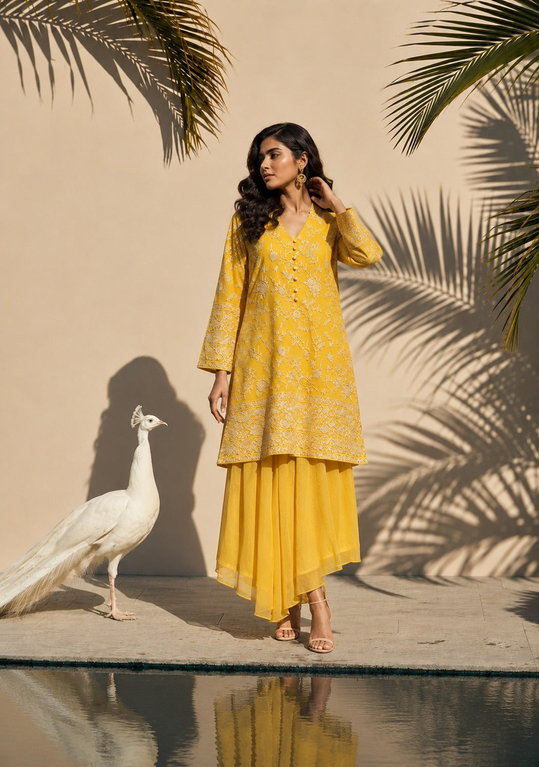 REYNA GARA GLAZED KURTA WITH PLAZO - YELLOW
