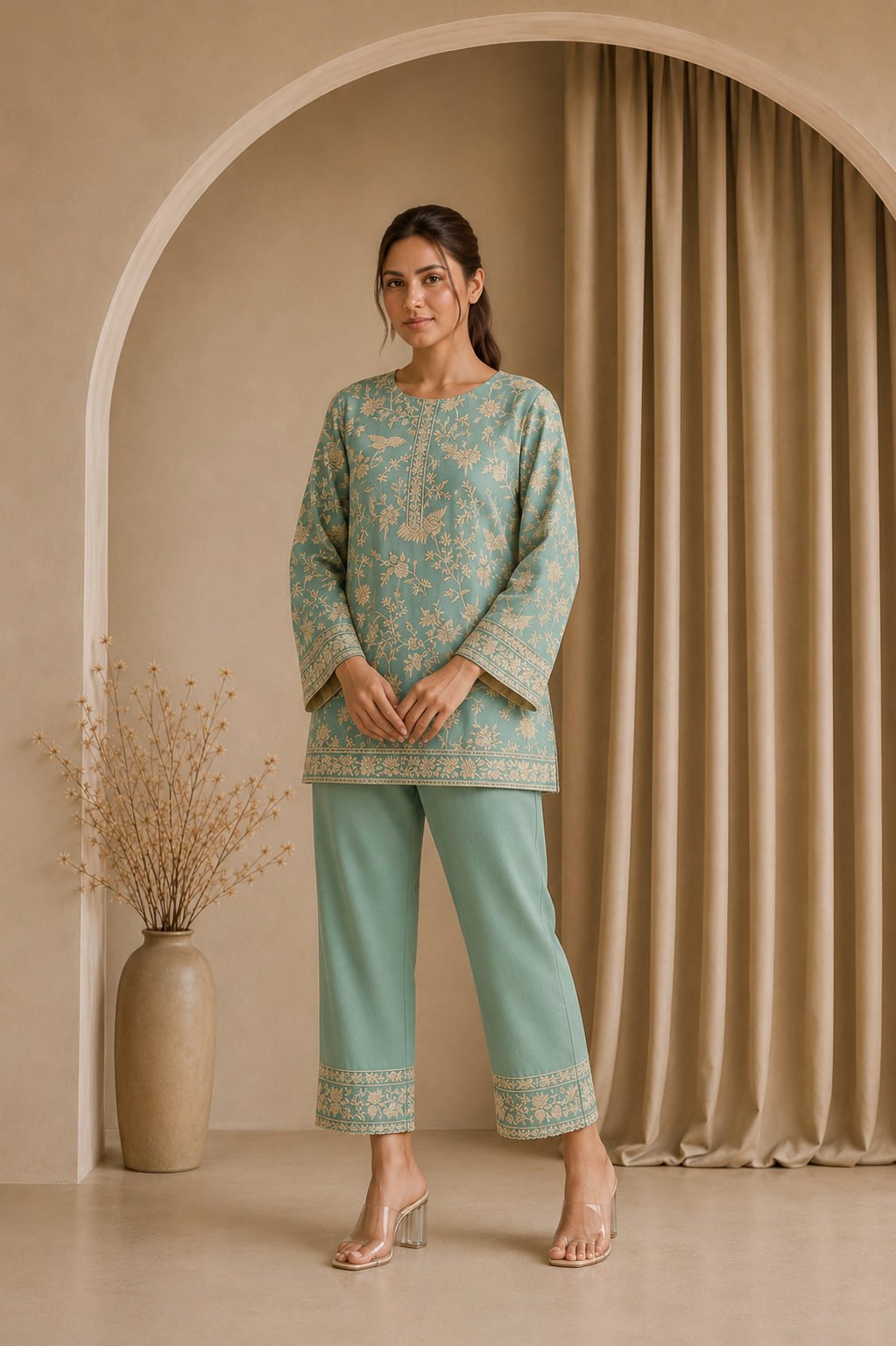 REYNA GARA GLAZED COORD SET-POWDER BLUE