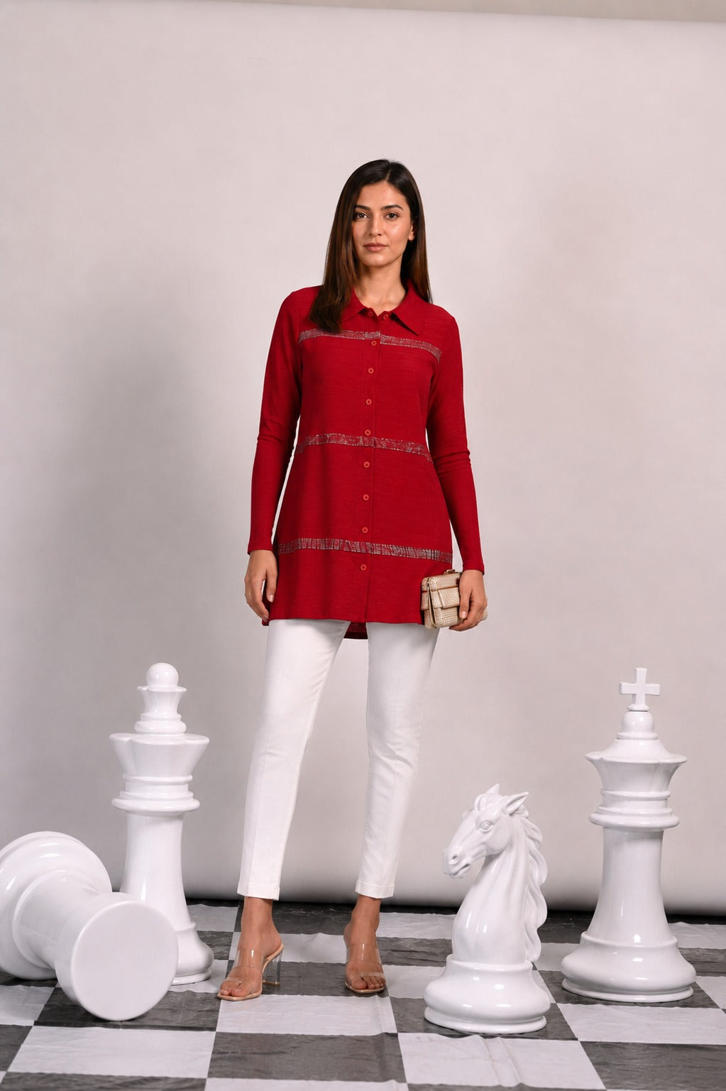 PURFLE PERIPHERY BUTTON UP SHIRT - RED