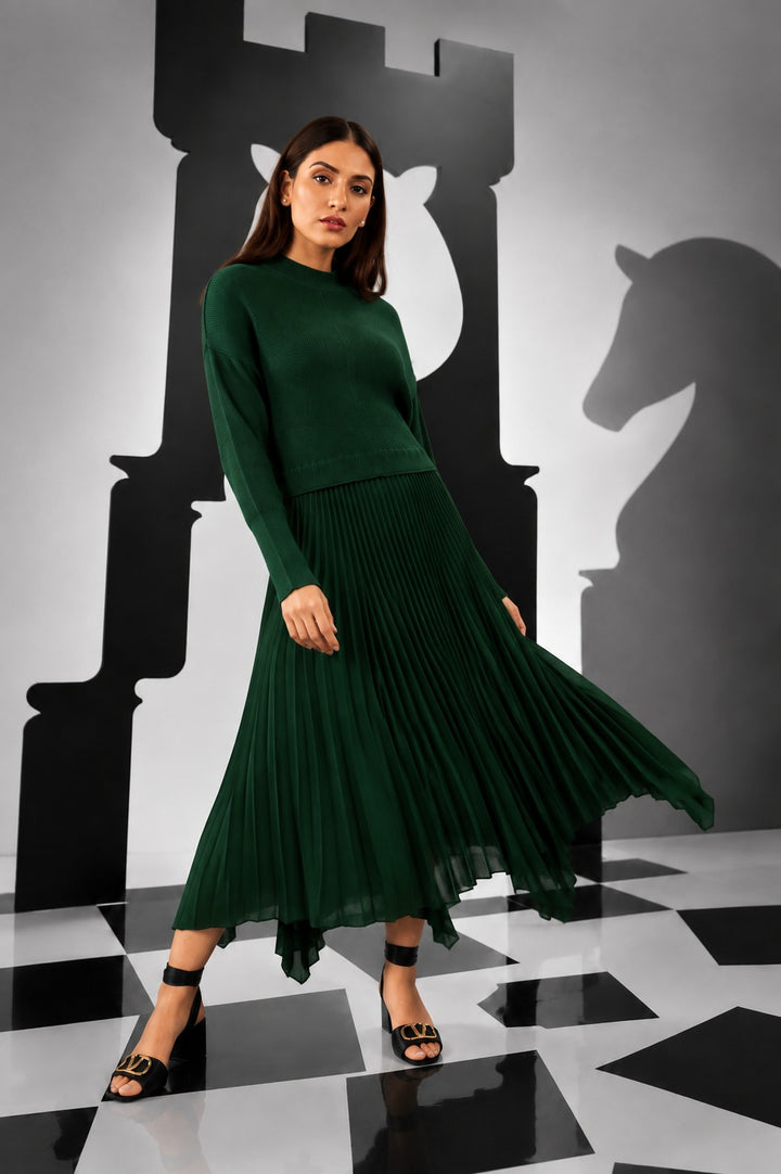 Fanny Flare Up Cinched Dress - Evergreen