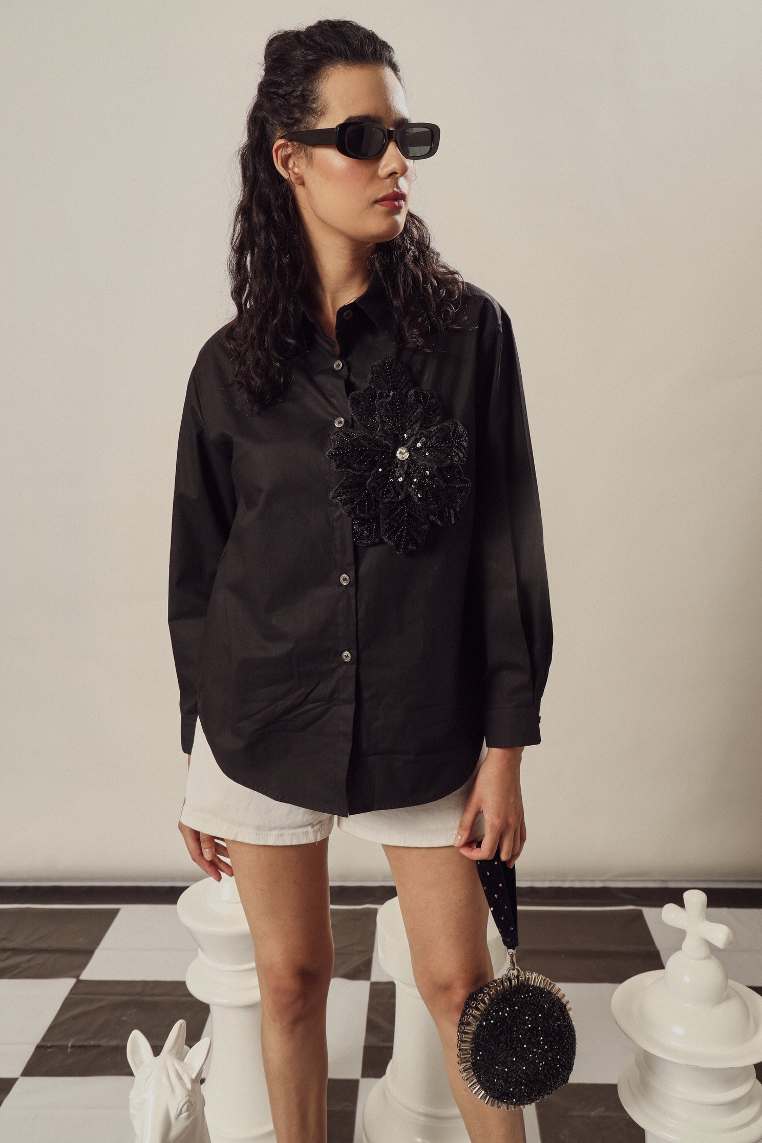 Fallon Embroidered Shirt - Black