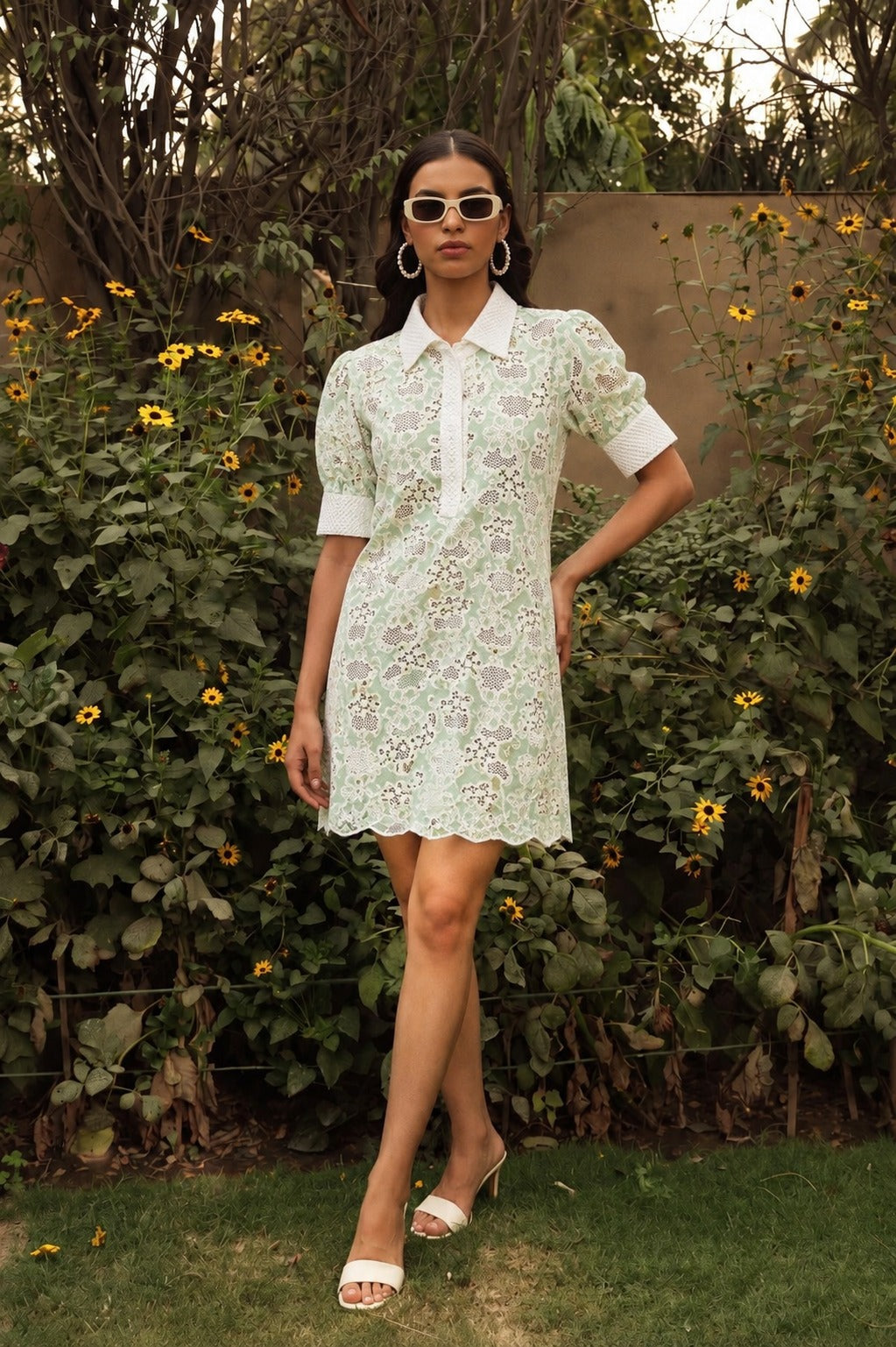 Celia Crotchet Dress - Sage Green