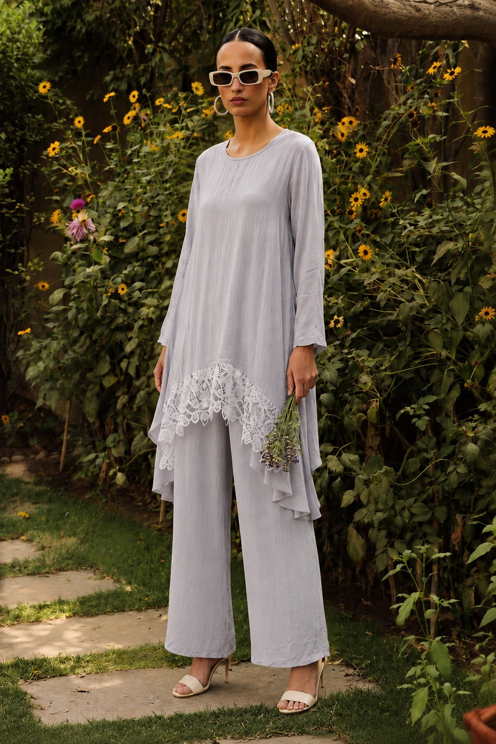 CAMERON COTTON HI LOW LACE CO-ORD SET