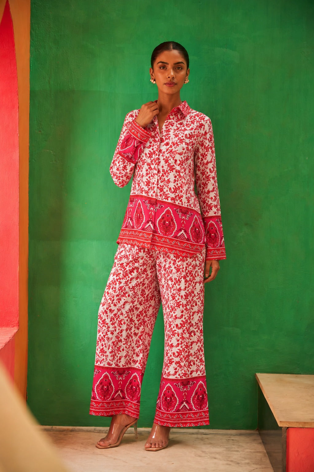 Bohemian Floral Printed Co-ord Set - Red