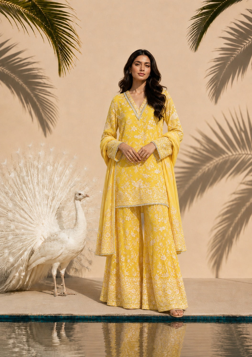 Reyna Gara Sharara Set - Yellow