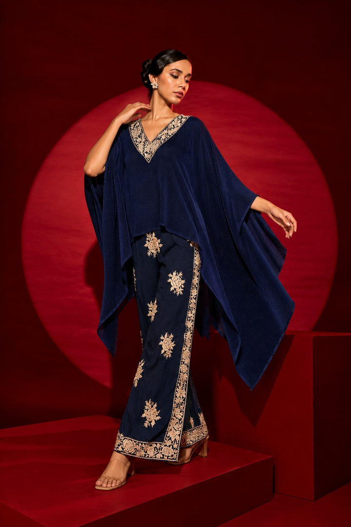 Gara pleated cape with pants - Blue