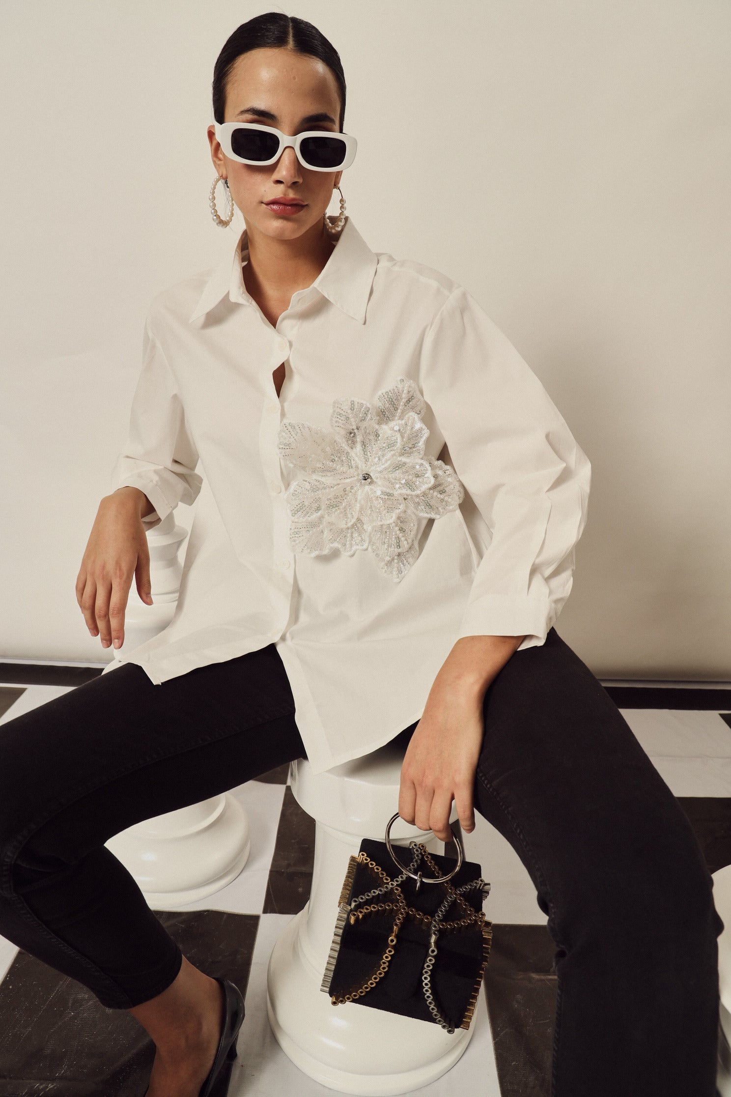 Fallon Embroidered Shirt - White