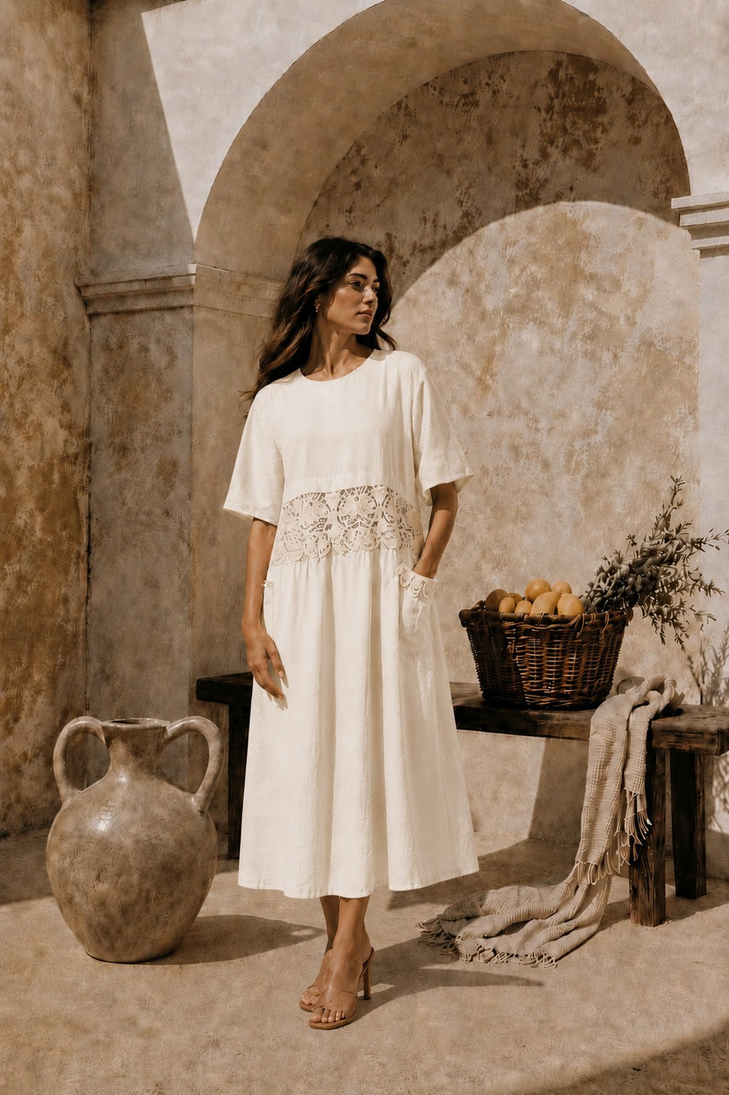 COTTON CAMERON LACE DRESS - IVORY