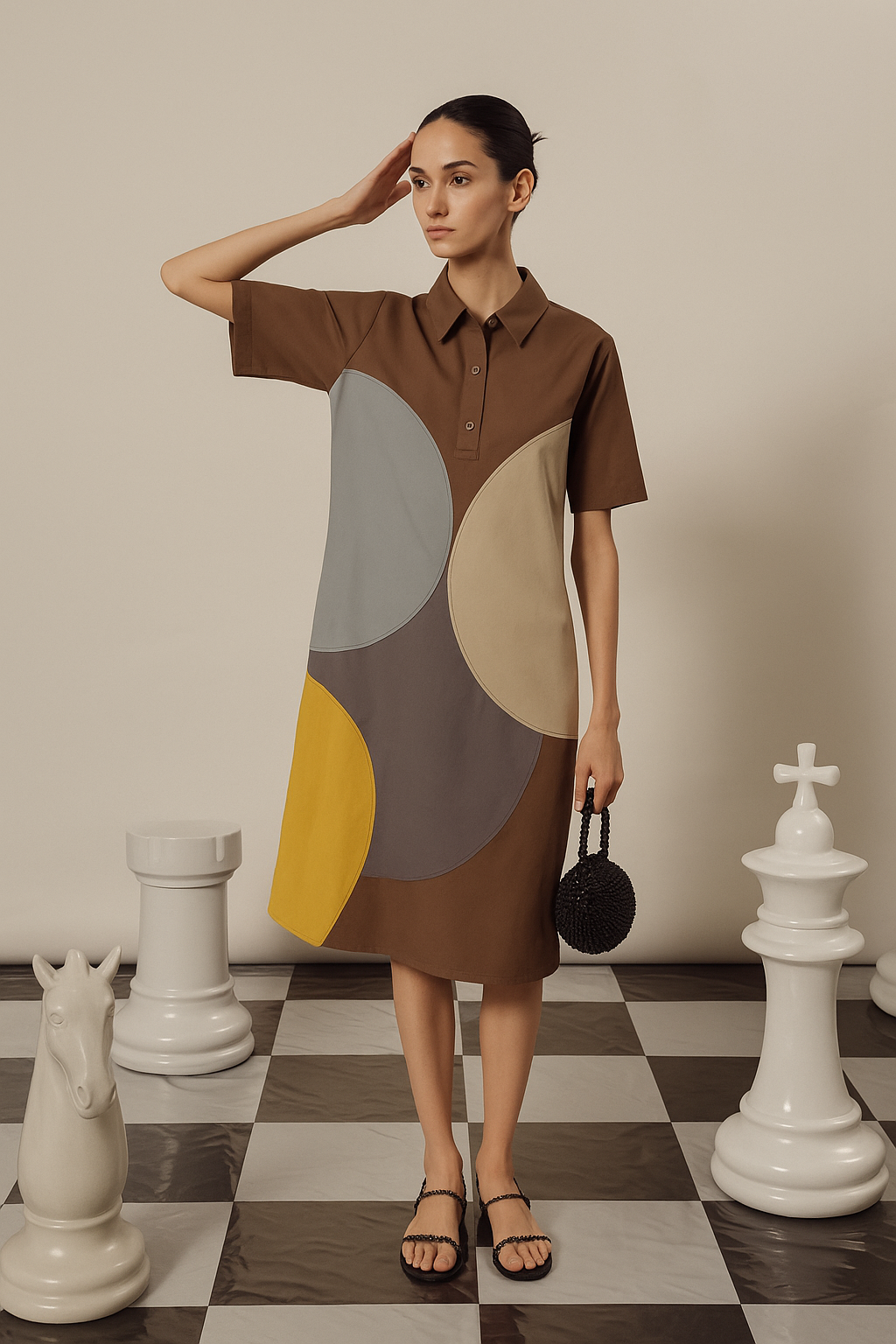 Cameron Cotton Polka Dress - Beige