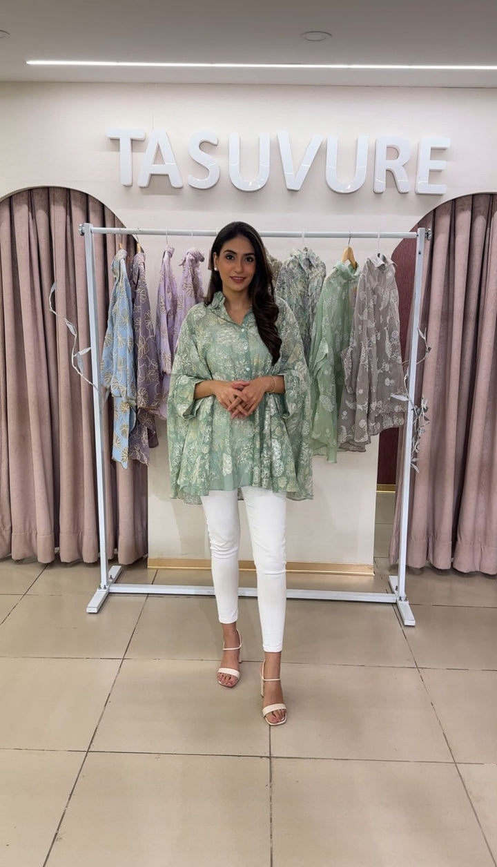 Elahe Embroidered Elysian Shirt - Sage Green