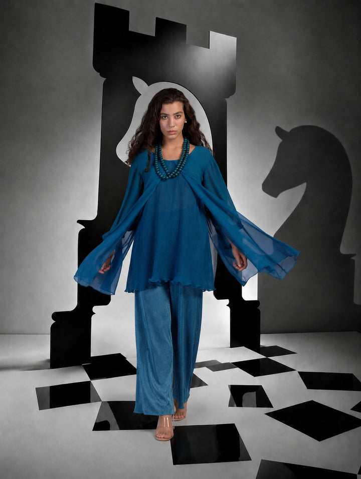 Plisse Layered Ruched Co-ord Set - Teal