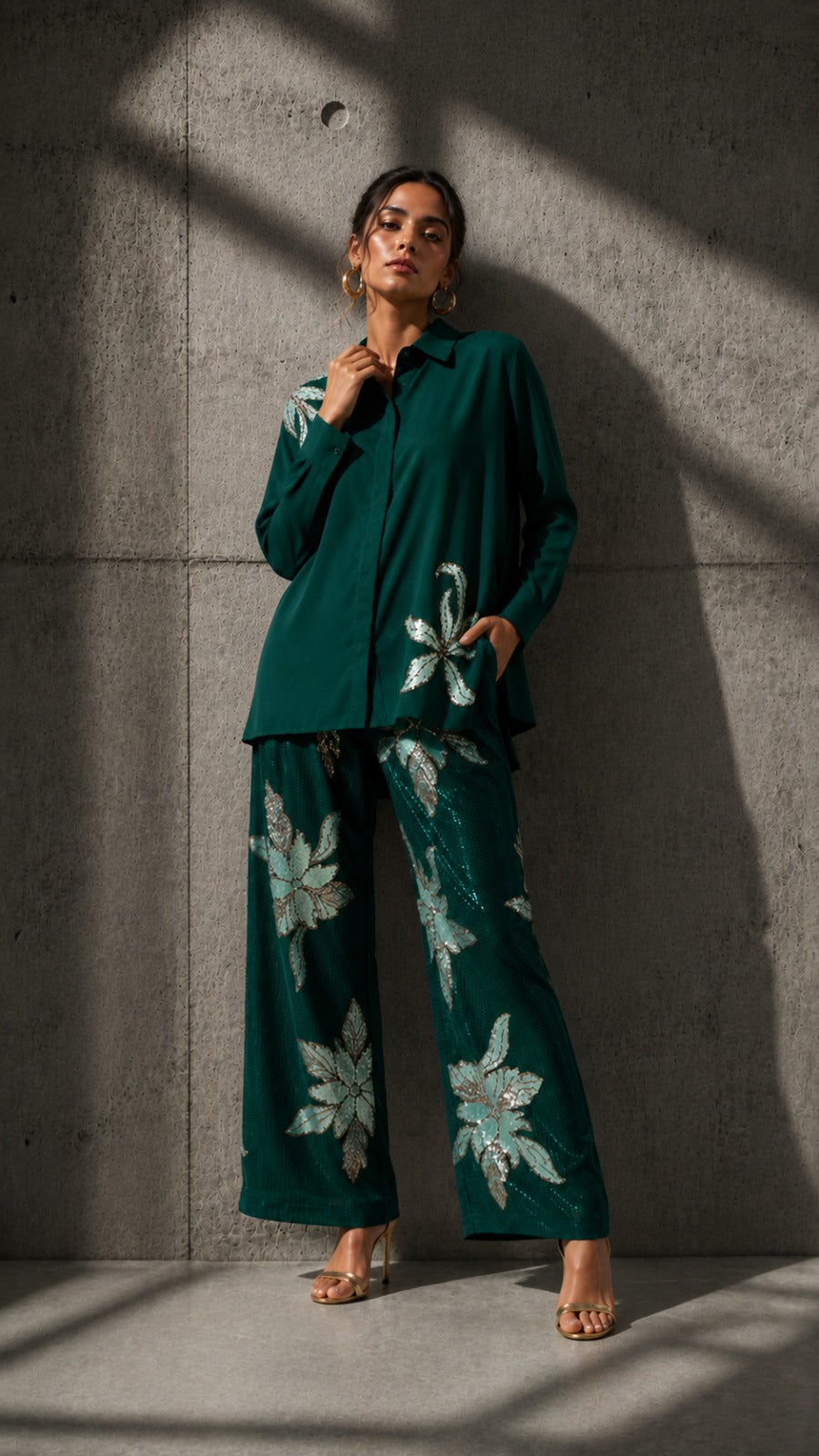 Bianca Borage Sequins Set - Emerald Green