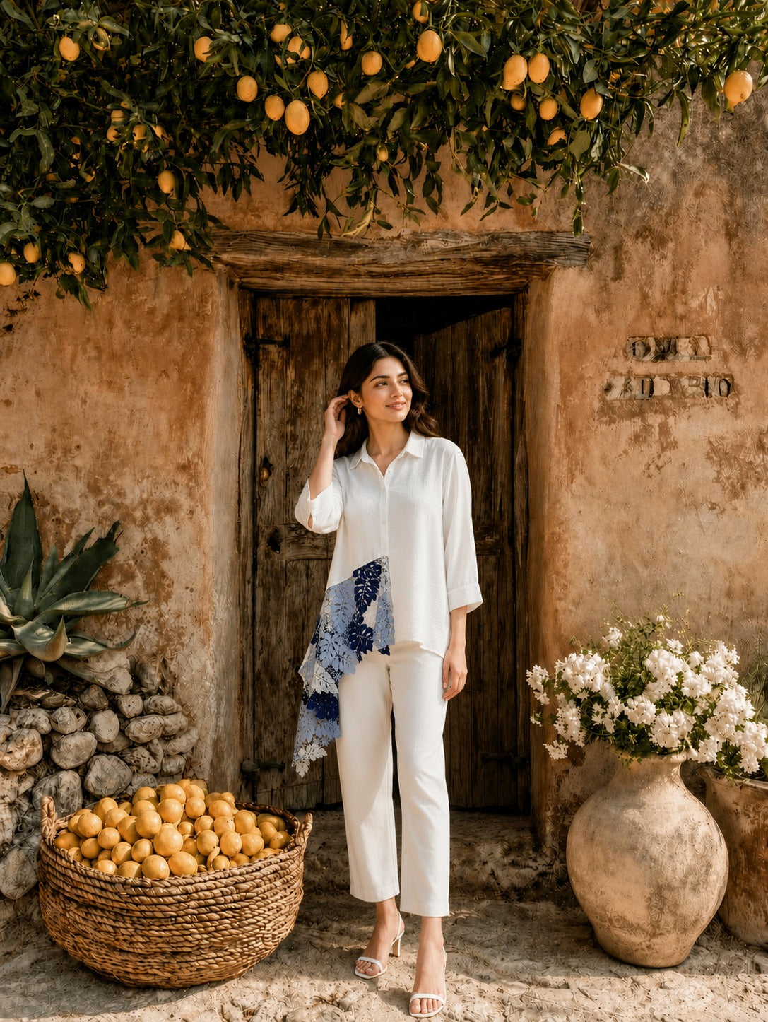 Rowan Slant Shirt - Ivory & Blue