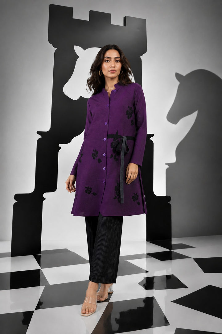 Hazel High Neck Tunic Set - Purple