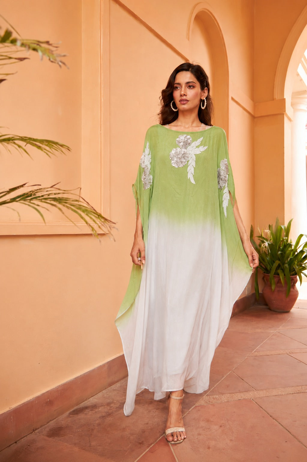 KAFTAN DRESS - GREEN & WHITE
