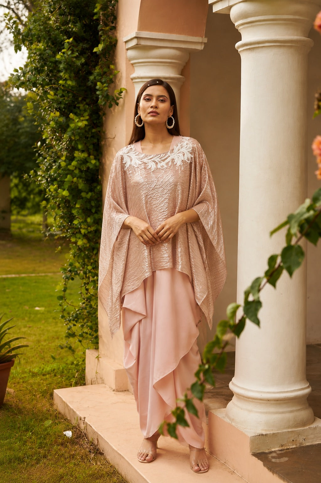 Slip Easy Dress with Metallic Cape - Peach