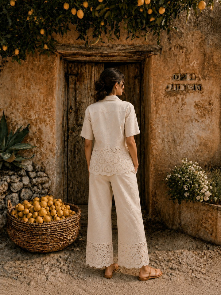 Cameron Cotton Cutwork Coord Set - Beige