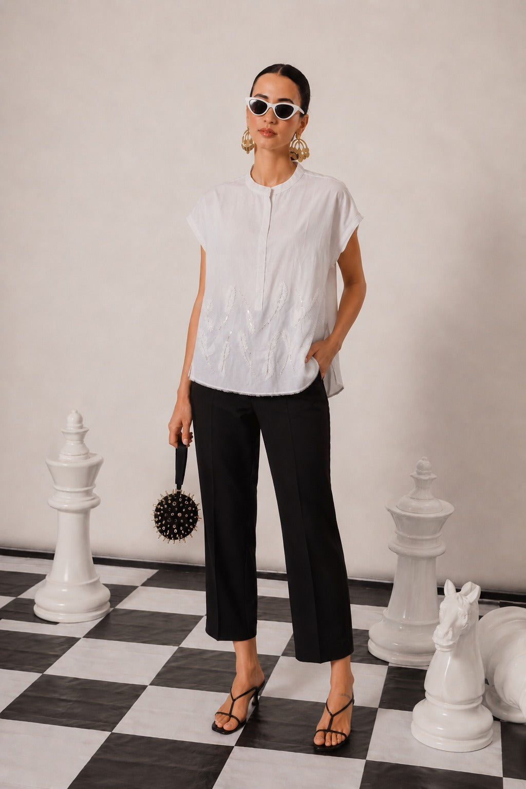COTTON SEQUINS TOP - IVORY