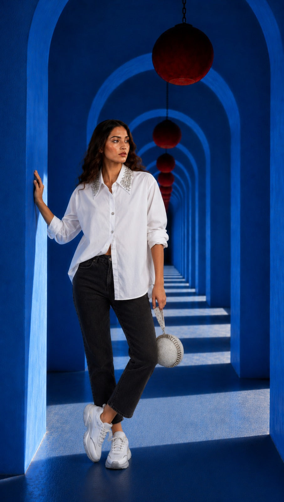 SIARA SWAROVSKI STUDDED SHIRT- WHITE