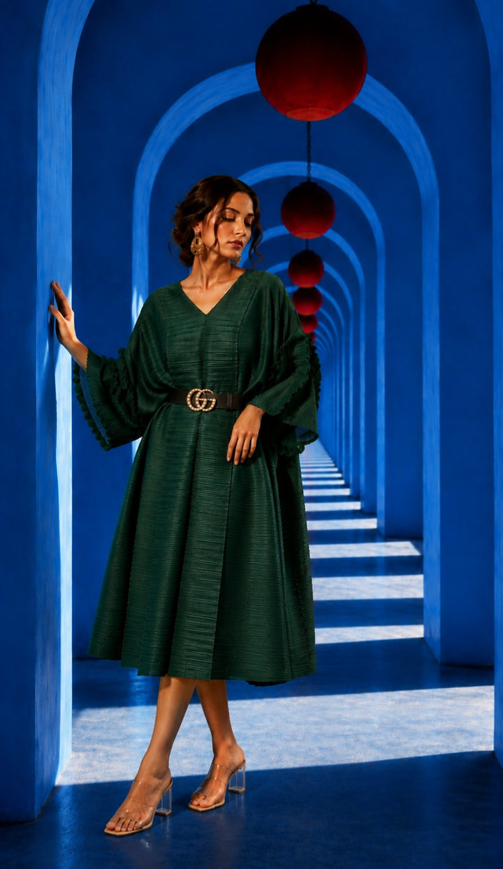 Ruffle Sleeve Dress - Green