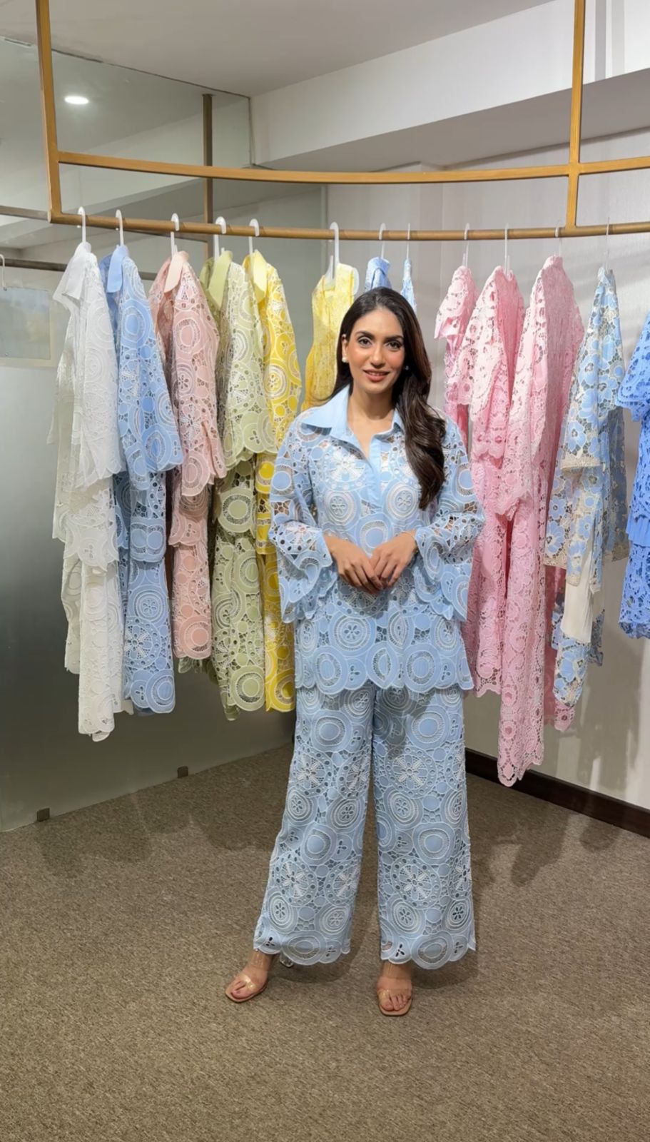 Powder blue cutwork set