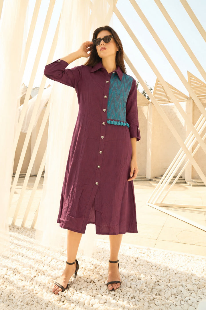Cameron Cotton Patchwork Dress - Maroon