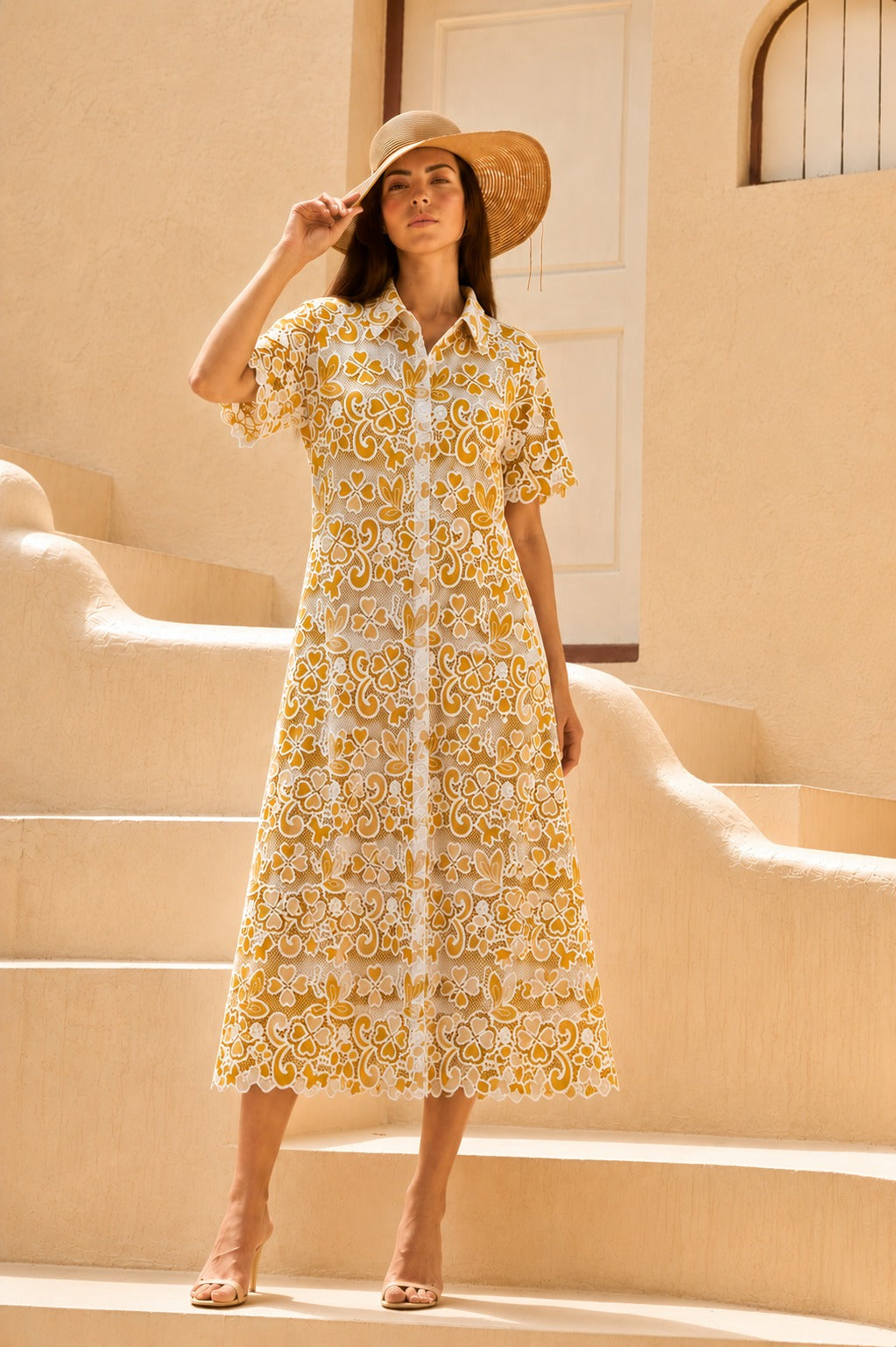 MYRA MAGNOLIA MIDI DRESS - YELLOW