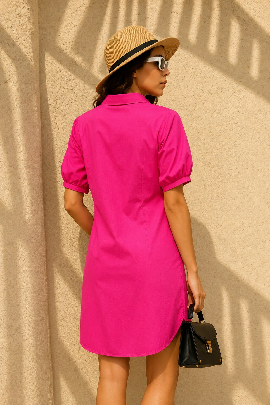 Peony Puff Sleeve Dress - Fuschia