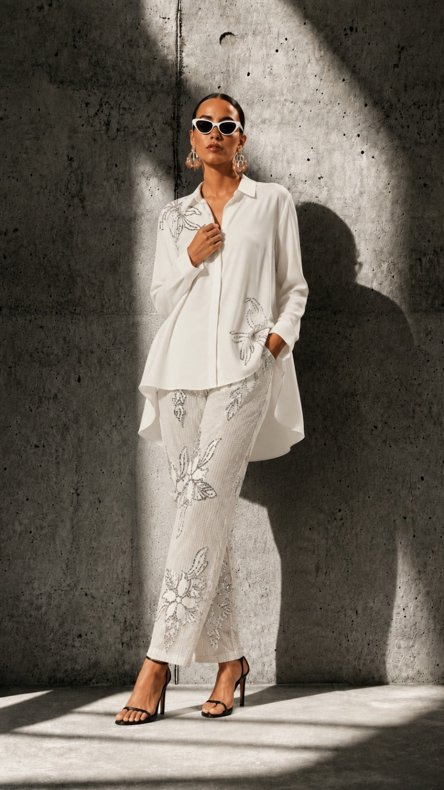 Bianca Borage Sequins Set - White