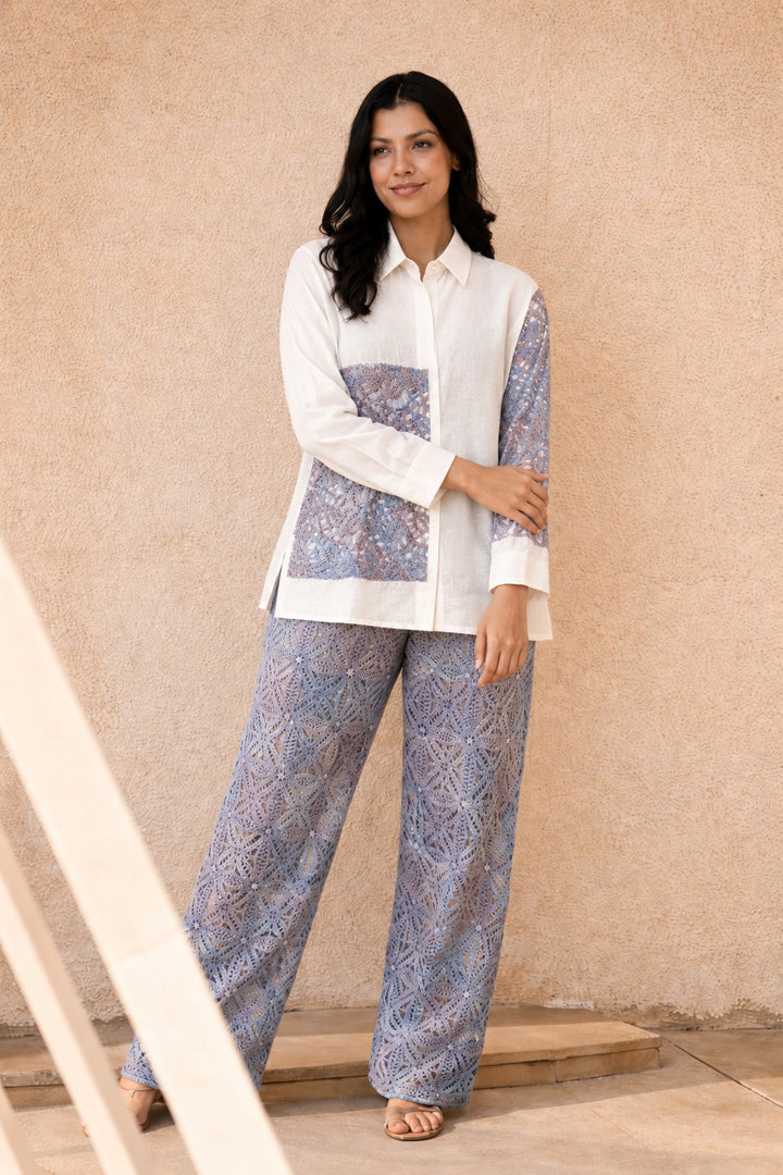 CAMELLIA CROTCHET SHIRT WITH PATCHWORK CO-ORD SET
