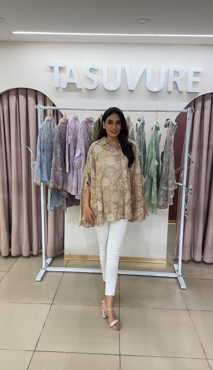 Elahe Embroidered Elysian Shirt - Beige