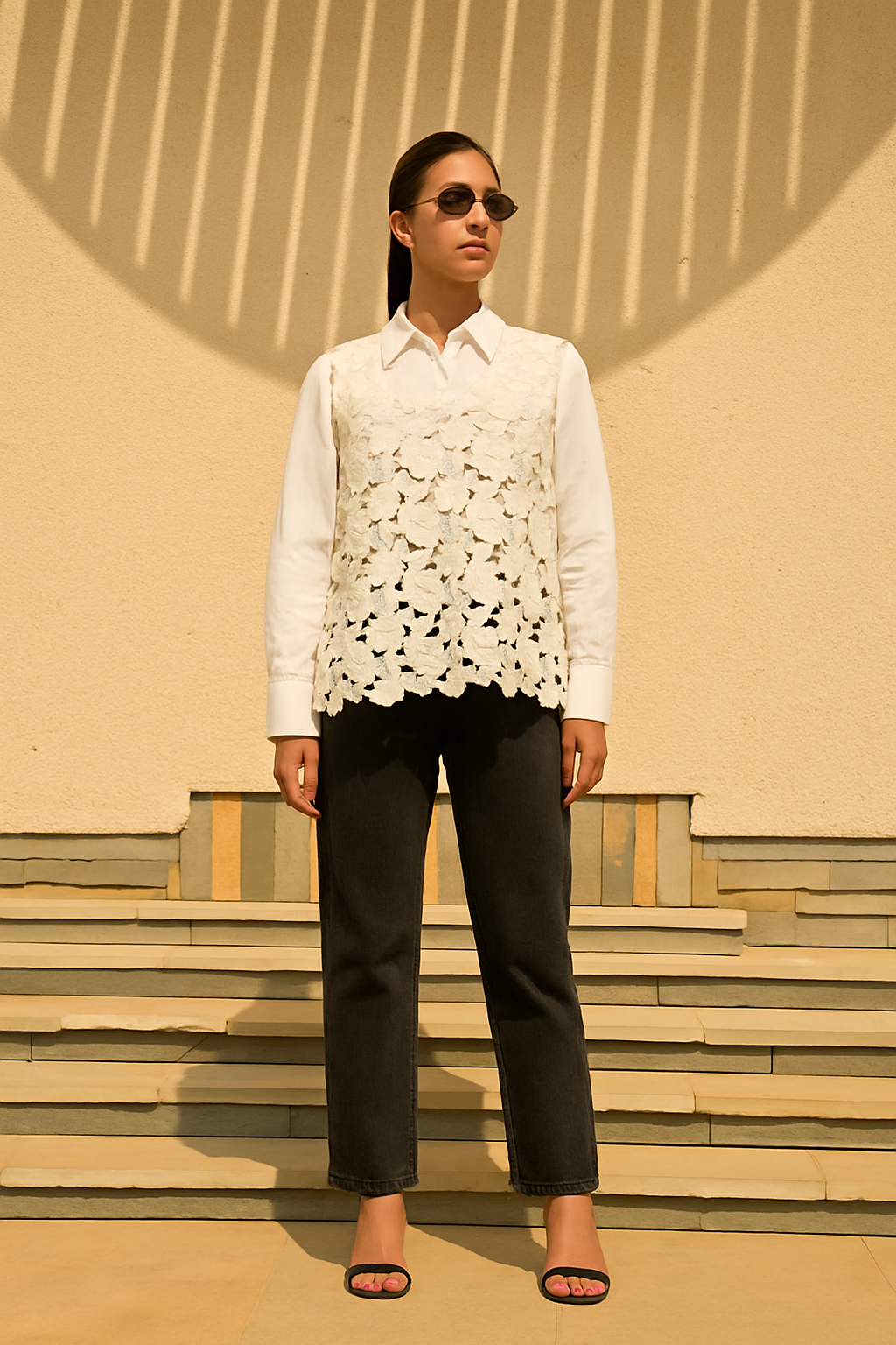 Myra Riviera Cutwork Vest with Shirt - White