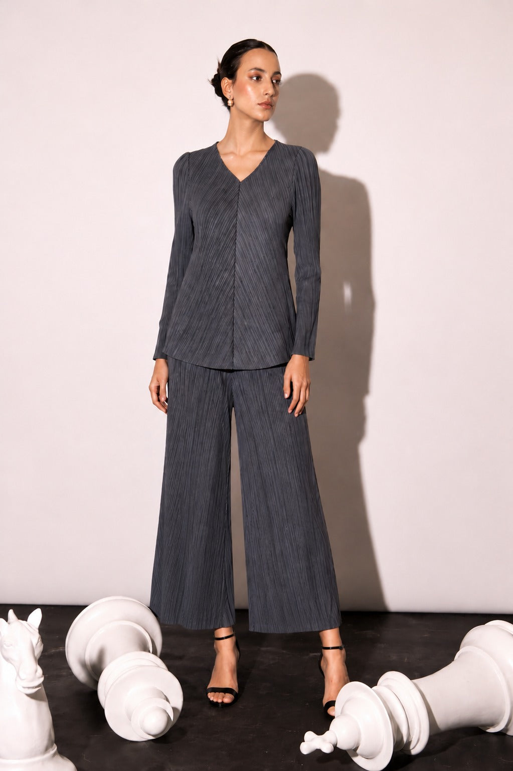 PLEATED CO-ORD SET - GREY