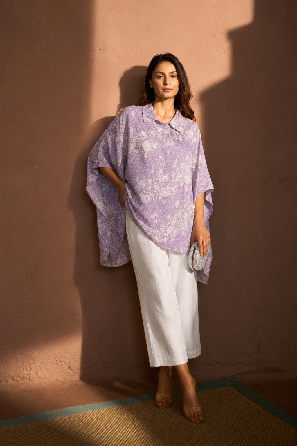 ELAHE EMBROIDERED ROSE JARDIN SHIRT - LAVENDER