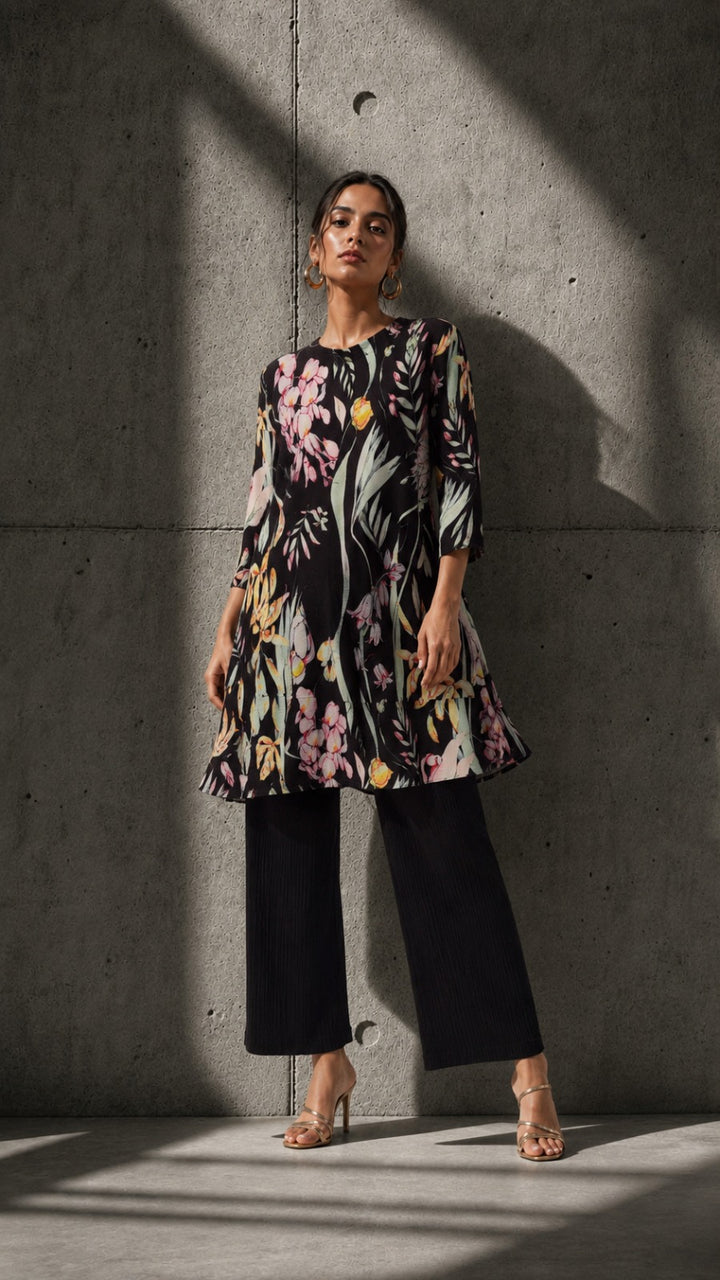 Laylon Lillies Floral Tunic Set - Black