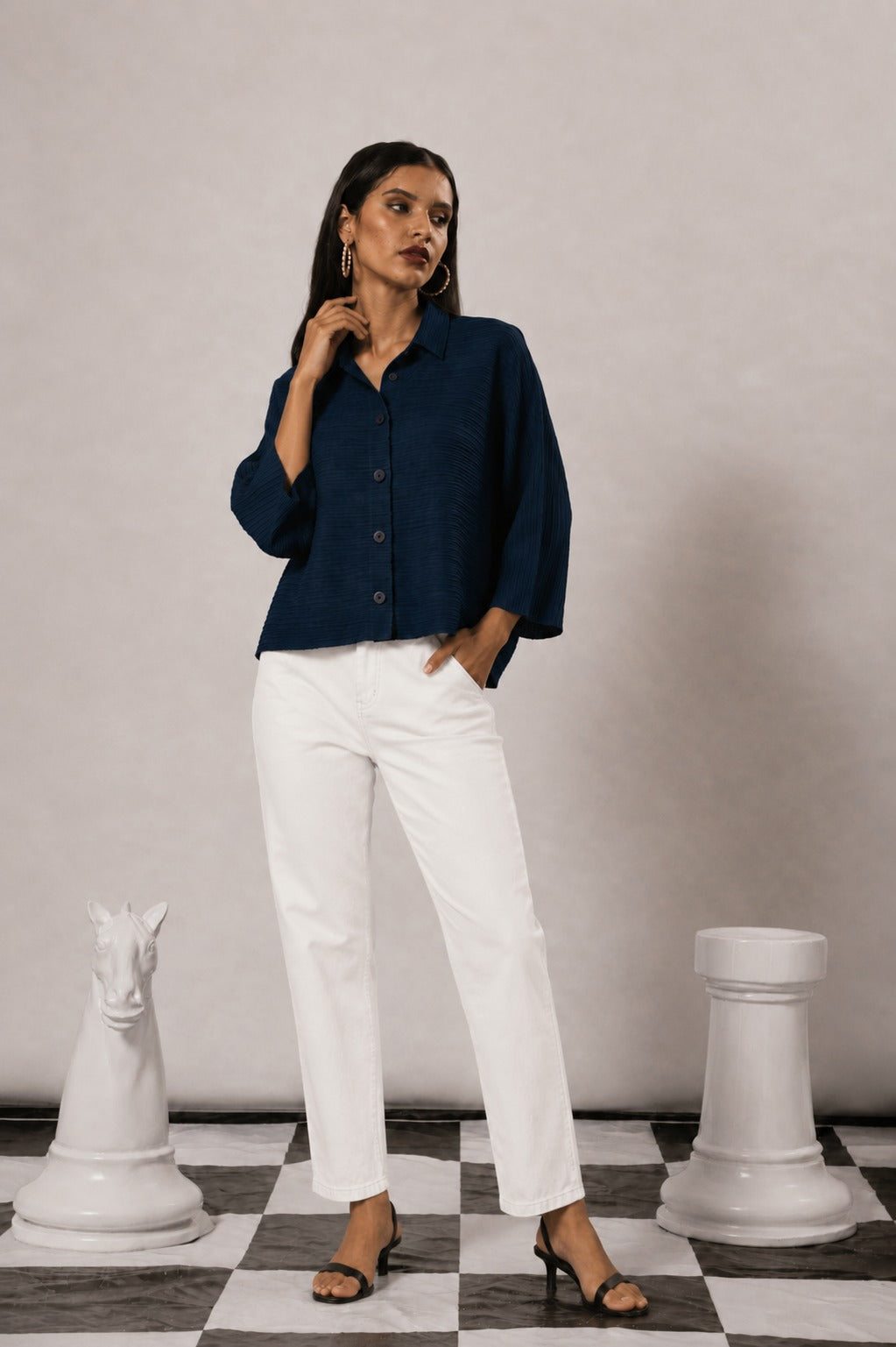 BUTTON UP STRAIGHT SHIRT - BLUE