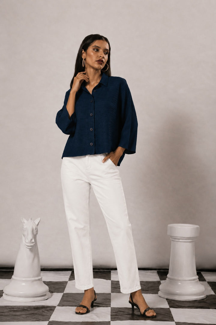 BUTTON UP STRAIGHT SHIRT - BLUE