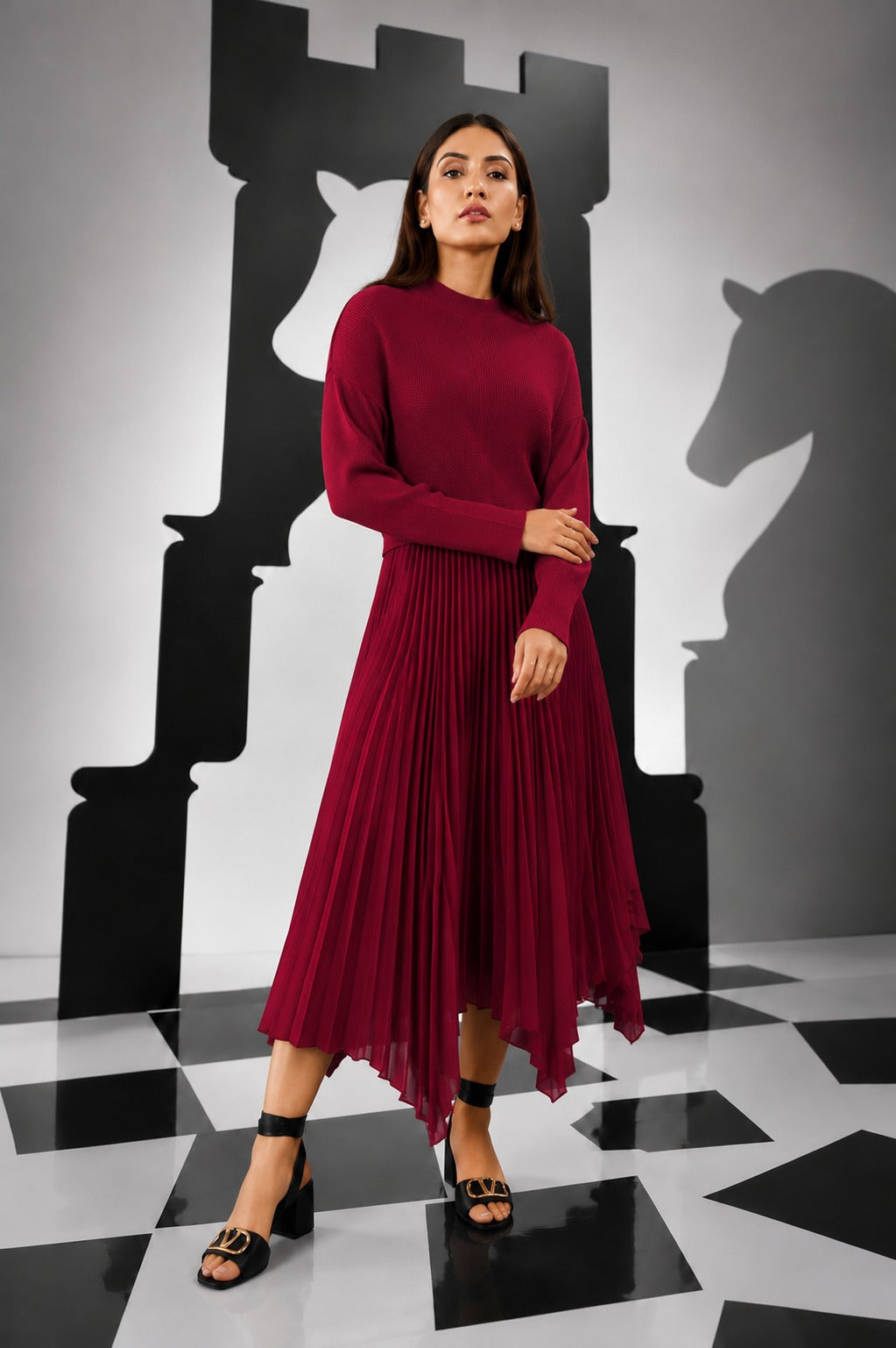 Fanny Flare Up Cinched Dress - Burgundy