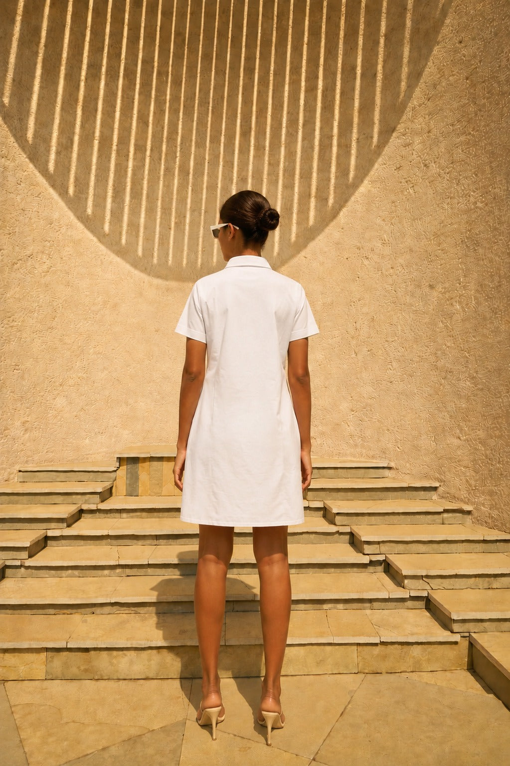 Cameron Cotton Wave Shirt Dress - White and Green