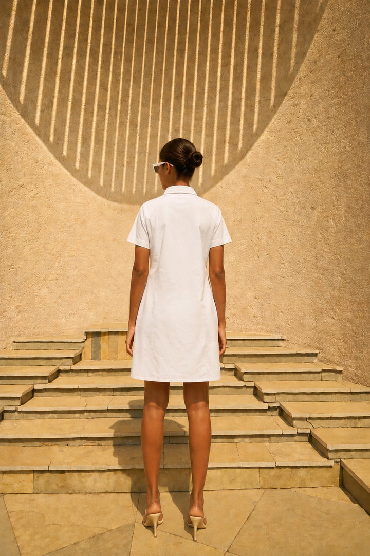 Cameron Cotton Wave Shirt Dress - White and Green