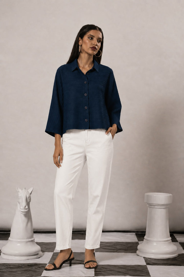 BUTTON UP STRAIGHT SHIRT - BLUE