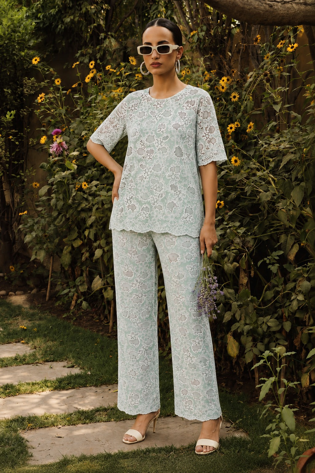 Celia Crotchet Coord Set - Sage Green