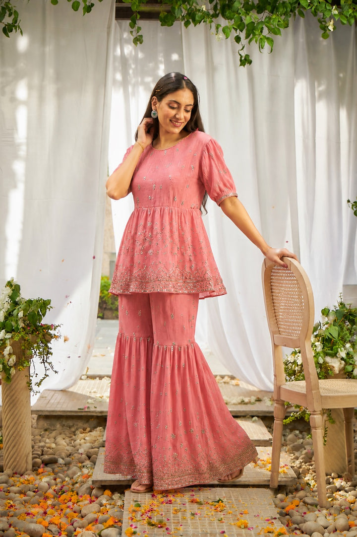 Dainty Mademoiselle Sharara Set - Pink