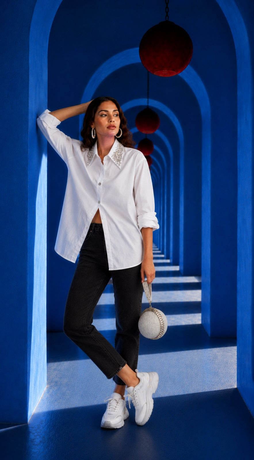 SIARA SWAROVSKI STUDDED SHIRT- WHITE
