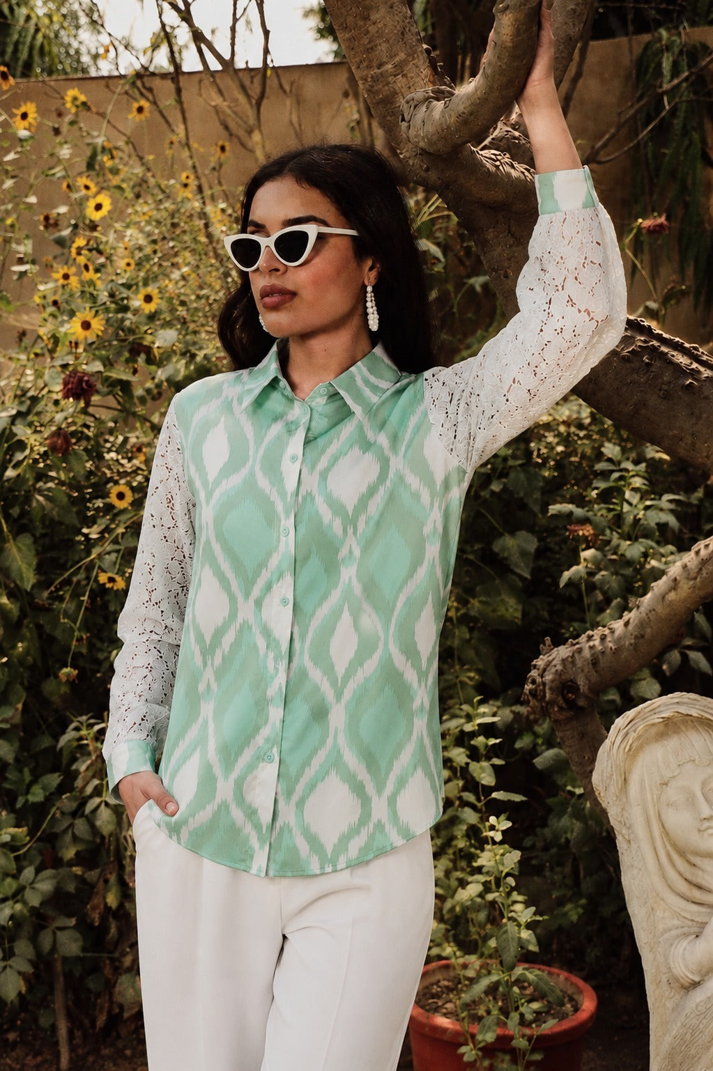 SICILEY SATIN TOP WITH LACE