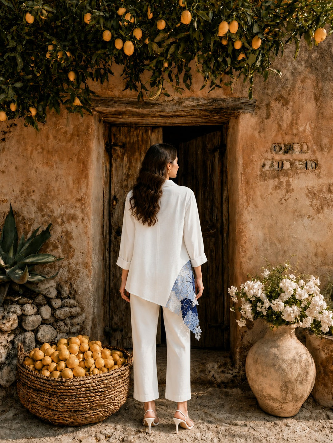 Rowan Slant Shirt - Ivory & Blue